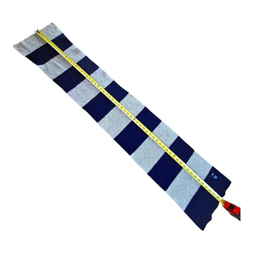 Gap 100% Lambswool Scarf Preppy Rugby Stripe Color Block Navy Blue and Gray NLA